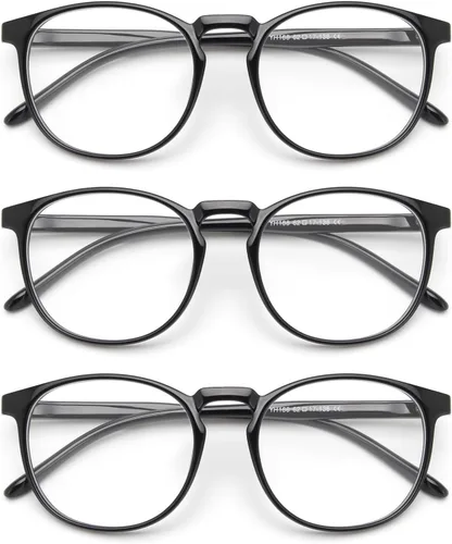 Miniatura 10 de IBOANN - Lentes con filtro de luz azul para mujeres y hombres, paquete de 3 unidades, armazón redonda estilo retro a la moda, lentes falsos vintage