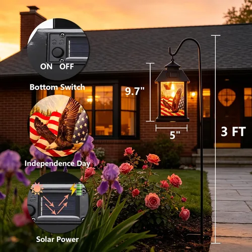 Miniatura 6 de Afirst Farol solar para exteriores, luces colgantes decorativas con bandera estadounidense, iluminación al aire libre, luces impermeables