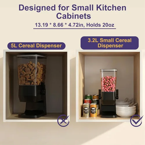 Miniatura 4 de Dispensador de cereales para encimera, 1 paquete, dispensador de alimentos secos, organizador de aperitivos, recipientes delgados de almacenamiento