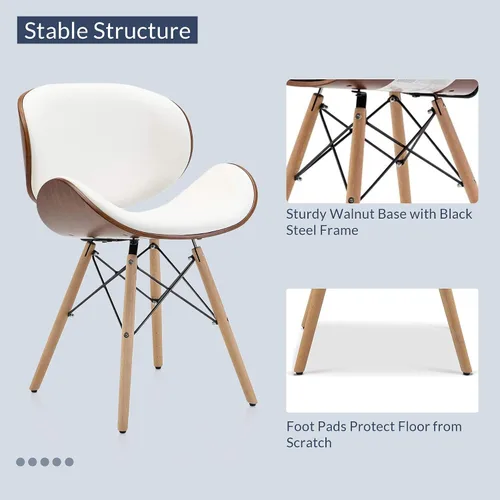Miniatura 3 de BELLEZE Juego de 2 sillas de comedor modernas de mediados de siglo, tapizadas de piel sintética de nogal con respaldo curvado, silla de comedor