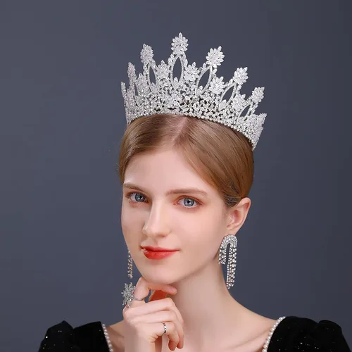 Miniatura 3 de Tiaras de Boda Plateadas Altas para Mujer, Coronas de Quinceañera de Zirconia Cúbica de Lujo para Mujer, Accesorios para el Cabello de CZ