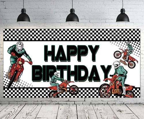 Pancarta grande de cumpleaños de motocross, decoración de suministros de fiesta de cumpleaños de motocross, fondo de fondo de fiesta de cumpleaños