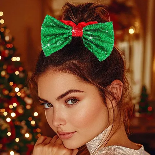 Miniatura 3 de CAKURE Coleteros para el cabello con lazo de Navidad, lazos verdes para el cabello, terciopelo rojo, banda elástica para el cabello, soporte