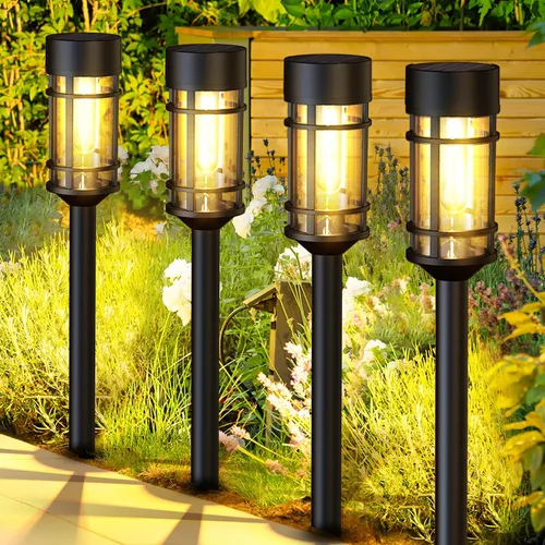 Miniatura 8 de ILANCK Luces solares para caminos, luces solares para exteriores, paquete de 8 unidades, diseño de metal y vidrio, impermeable, encendido y apagado