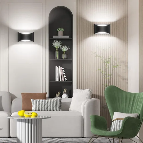 Miniatura 9 de Aipsun Juego de 2 apliques de pared LED modernos negros para interiores, con cable arriba y abajo, para sala de estar, dormitorio, pasillo, pasillo