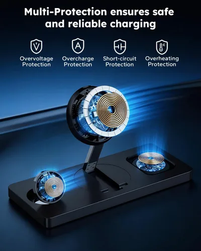 Miniatura 7 de Estación de carga plegable 3 en 1 para Magsafe, soporte magnético para teléfono y reloj para dispositivos Apple, cargador inalámbrico de escritorio