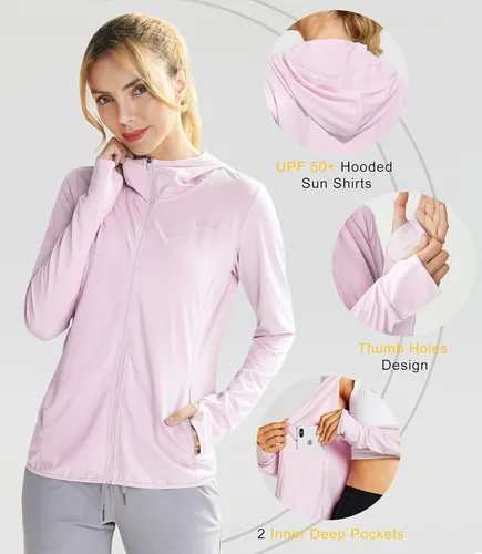 Miniatura 4 de Libin sudadera con capucha para mujer con cremallera completa UPF 50 capucha con protección solar de manga larga para senderismo para exteriores