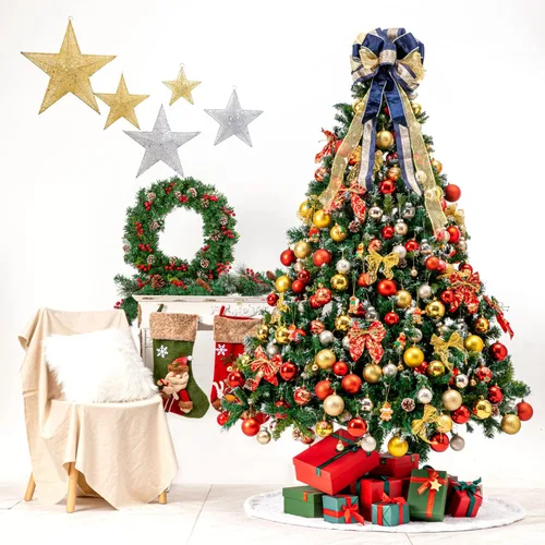 Miniatura 2 de Adorno de Lazo Azul Dorado para la Punta del Árbol de Navidad - 33 x 13 Pulgadas Lazo de Regalo Grande Hecho a Mano Decoración para Coronas