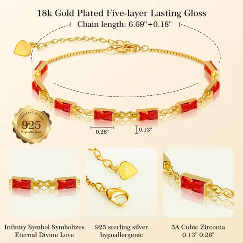 Miniatura 3 de Pulsera de eslabones de oro de 18 quilates para mujer, pulsera de tenis con circonita cúbica 5A, hipoalergénica, plata de ley 925 hipoalergénica