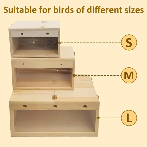Miniatura 8 de BNOSDM Caja de nido de periquitos transparente con perca de madera para pájaros con jaula de cacatúas, periquitos, conure, pinzón, loro, pájaros