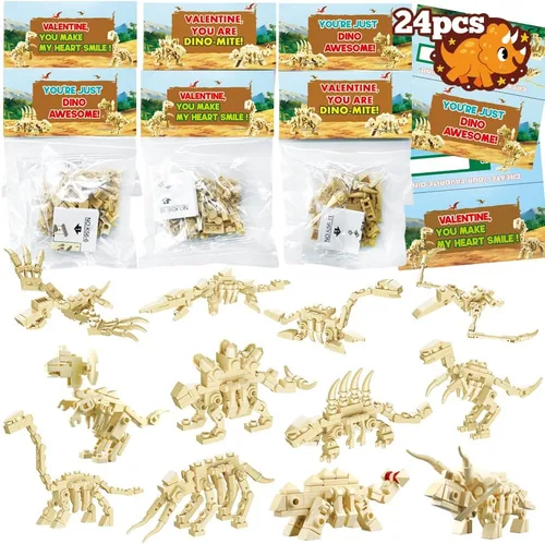 WODMAZ Paquete de 24 bloques de construcción de dinosaurios para rellenar cestas de Pascua, búsqueda de huevos de Pascua, regalos de fiesta de San