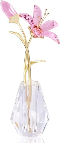 Miniatura 12 de YWHL Figura de flor de lirio de cristal con jarrón, hecha a mano, regalo de flor de lirio azul para mujer, regalos de boda para pareja, decoración