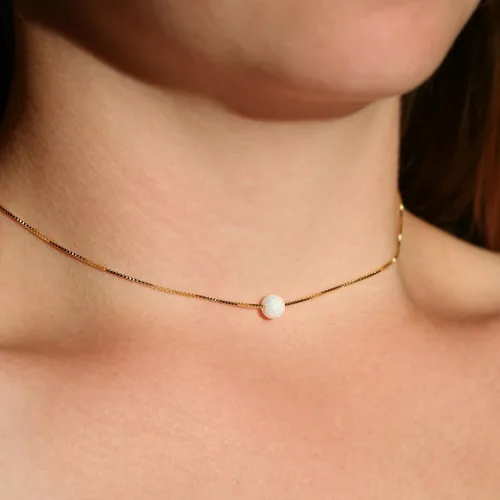 Miniatura 5 de Collar ajustado de ópalo generado y plata de ley 6mm