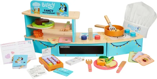 Miniatura 11 de Bluey Frutas y verduras de juguete para niños pequeños, 32 piezas de comida de simulación con platos, utensilios, comida de juego para bebés