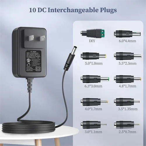 Miniatura 2 de Adaptador de corriente CA/CC de 24 V, 1 A, entrada de 100-240 V, enchufe de pared de conmutación regulado de 24 W con 10 puntas de CC, compatible