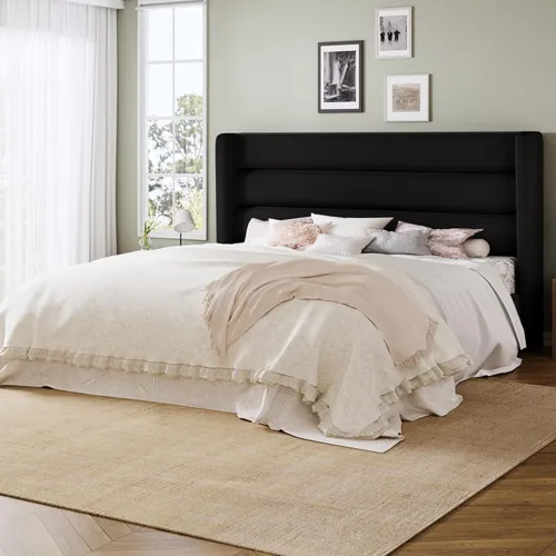 Miniatura 12 de Allewie - Base de cama tamaño Queen con cabecera acolchada tapizada en terciopelo con respaldo abatido, sin necesidad de somier, espacio de Blanco