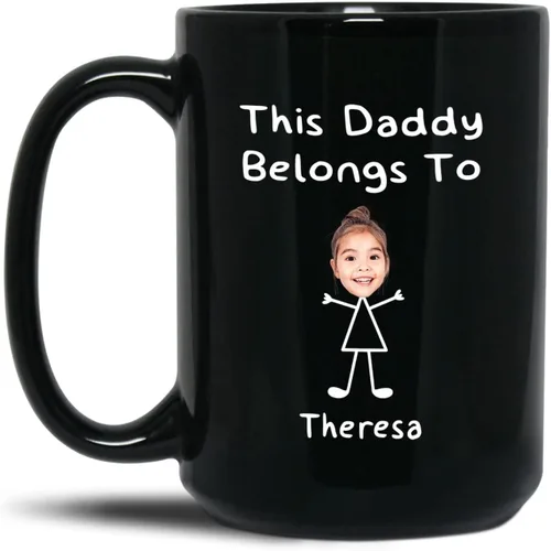 Miniatura 11 de Taza de café con texto en inglés "This Daddy Belongs To Coffee Cup", regalo para el día del padre, Navidad, taza de café negra personalizada