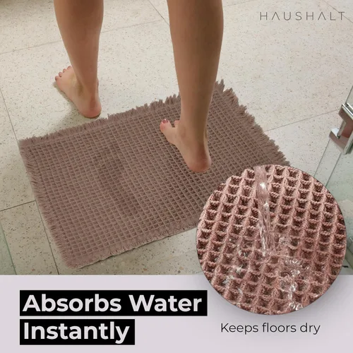 Miniatura 3 de Tapete de baño con tejido gofre, tapete de ducha, textura de punto tejido antideslizante, tapete de baño neutro de 20 x 31 pulgadas, lavable a Marrón