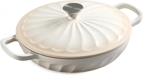 Miniatura 8 de Estofador de hierro fundido esmaltado, horno holandés esmaltado de 3.8 cuartos de galón con asas, sartén estofadora de hierro fundido con tapa