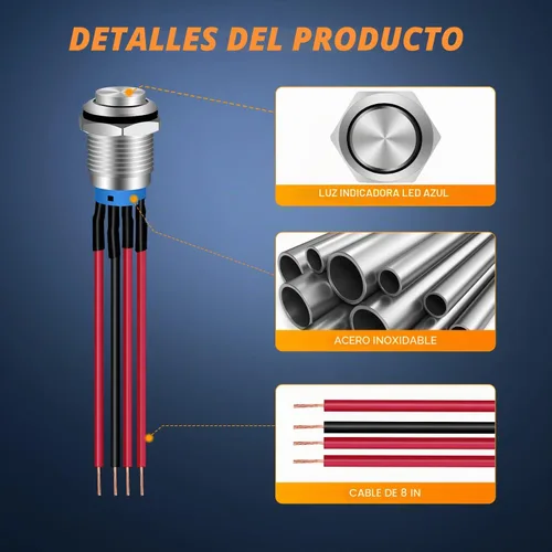 Miniatura 4 de Nilight Interruptor de botón de 0.472 in, 5 unidades con arnés precableado de acero inoxidable de 12 V 24 V, bloqueo automático, interruptores 5