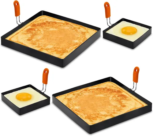 Miniatura 8 de Juego de 4 anillos profesionales para huevos, moldeadores de panqueques de plancha de acero inoxidable, moldes redondos para huevos fritos con mango