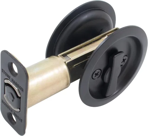 Miniatura 6 de Cerradura de puerta de bolsillo redondo, pestillo de privacidad (cama/baño), 2-3/4" fondo, RCL, negro mate por Stone Harbor Hardware Mate negro
