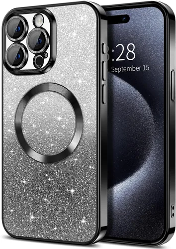 Miniatura 140 de Hython Funda para iPhone 13 Pro transparente con purpurina magnética [compatible con MagSafe] Protector completo de lente de cámara delgado