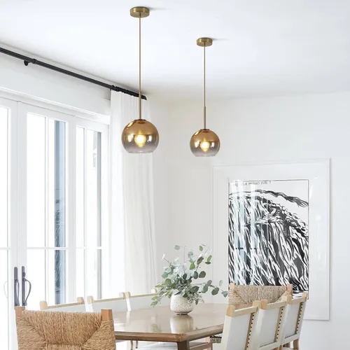 Miniatura 7 de KCO Iluminación de globo de vidrio colgante lámpara moderna de oro luces colgantes isla de cocina comedor de mediados de siglo lámparas colgantes
