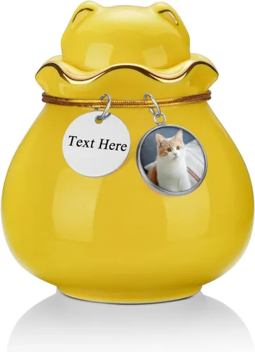 Miniatura 13 de SOITIS Urna conmemorativa para mascotas para cenizas de gato o perro, 3.54 x 3.15 pulgadas, elegante recuerdo de cerámica con tapa en forma de gato