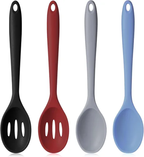 Miniatura 7 de Boao 4 cucharas de silicona para cocinar cucharas grandes antiadherentes de 10.6 pulgadas, cucharas ranuradas resistentes al calor, para mezclar