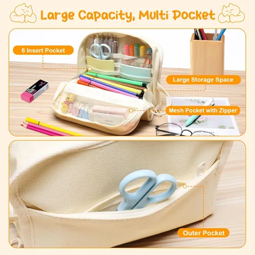 Miniatura 4 de Toplive Estuche para lápices de alta capacidad, bolsa grande para lápices, bolsa para bolígrafos minimalismo, papelería de oficina para la escuela