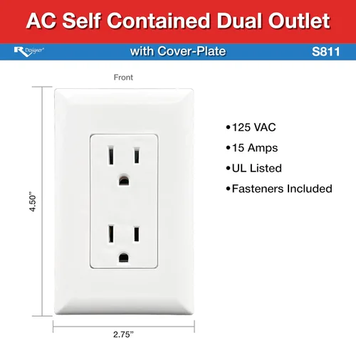 Miniatura 3 de RV Designer AC Toma Corriente Dual Autocontenida con Placa de Cubierta S811 - Receptáculo de Salida de Energía de 15 Amperios 125 VCA para RVs
