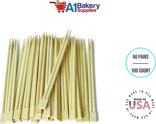 Miniatura 5 de Palillos de madera de bambú natural, 50 pares/100 unidades en 9 pulgadas por A1 bakery supplies
