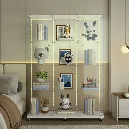 Miniatura 20 de Vitrina de cristal con 3 estantes con 2 puertas, vitrina de cristal transparente para sala de estar, dormitorio, 49.49 x 31.77 x 14.37 pulgadas