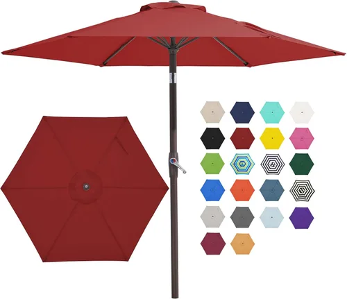 Miniatura 27 de JEAREY Sombrilla de patio de 7.5 pies con 6 varillas resistentes, botón de inclinación/manivela, sombrilla de mesa para jardín, terraza, patio Azul