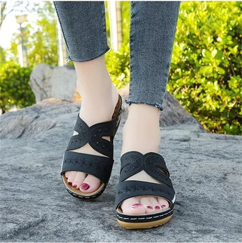 Miniatura 2 de Ladmiple Sandalias de moda para mujer, planas, cómodas, ortopédicas, para caminar, puntera abierta, soporte de arco, elegantes sandalias ortopédicas