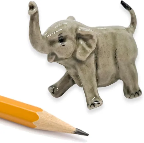 Miniatura 15 de ChangThai Design Pequeña figura de elefante gris claro de 1 pulgada para elevar el tronco – Miniatura hecha a mano de cerámica pintada a mano