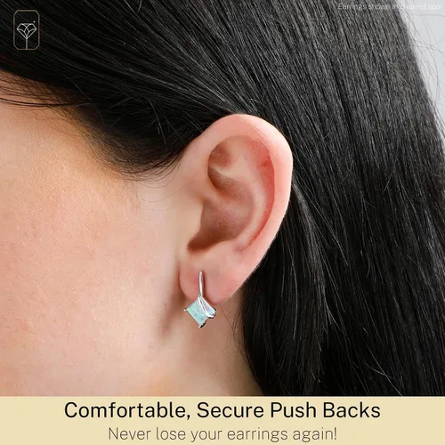 Miniatura 4 de MAX + STONE - Aretes de plata de ley 925 con corte de princesa para mujer, de 0.276in en varias piedras natales con parte trasera, Metal Gema