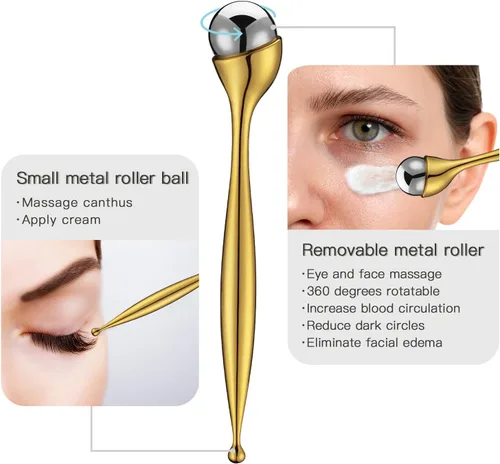 Miniatura 3 de LISAPACK Varita de rodillo de crema de ojos de metal, masaje facial, masajeador facial para aplicador, reduce la hinchazón (dorado)