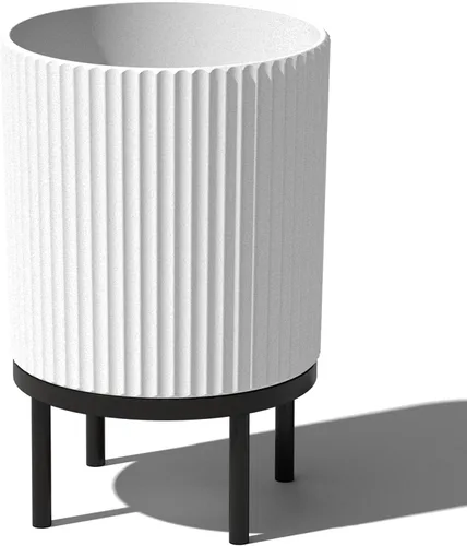 Miniatura 65 de Veradek Demi Series - Maceta redonda con soporte para porche o patio, compuesto de piedra de plástico duradero y soporte de madera, decoración