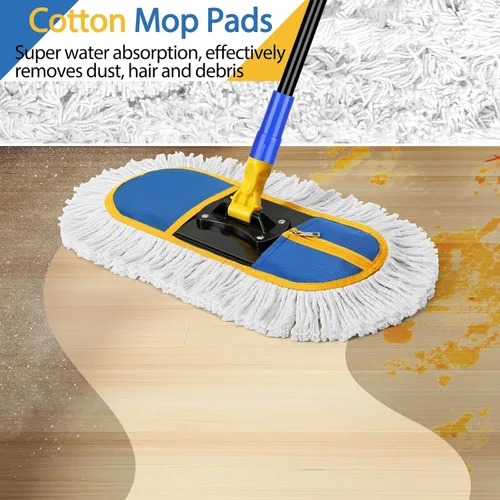 Miniatura 4 de SOBONNE Trapeador de polvo para limpieza de suelos de madera dura, plumero húmedo y seco con almohadillas de algodón lavables, escoba para madera