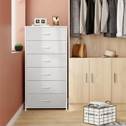 Miniatura 2 de Crestlive Products Cómoda para dormitorio con 6 cajones, cajonera alta, cómodas blancas muebles de dormitorio, unidad organizadora de almacenamiento