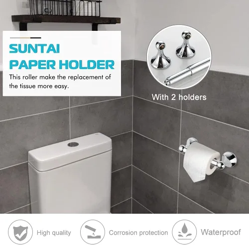 Miniatura 5 de Juego de accesorios de baño de 4 piezas (barra de toalla ajustable, anillo de toalla, soporte de papel higiénico, gancho para toalla), accesorios