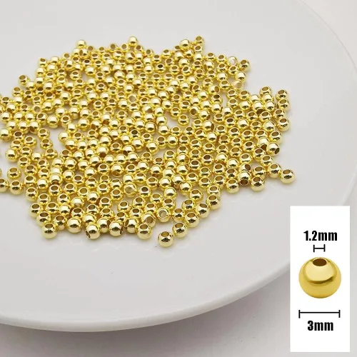 Miniatura 4 de 200 cuentas de latón redondas lisas chapadas en oro de 0.118 pulgadas (0.118 in), resistentes al deslustre, sin costuras, sueltas para hacer