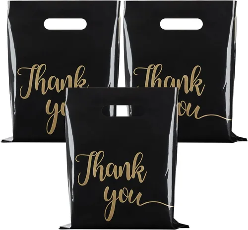 Miniatura 12 de ZORRITA Paquete de 100 bolsas de agradecimiento para pequeñas empresas, bolsas de plástico de 15 x 18 pulgadas con asas, bolsa de mercancía al por