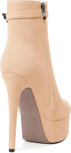 Miniatura 5 de SKYSTERRY Botas altas de tacón alto de gamuza con cremallera y puntera redonda para mujer, 6 pulgadas