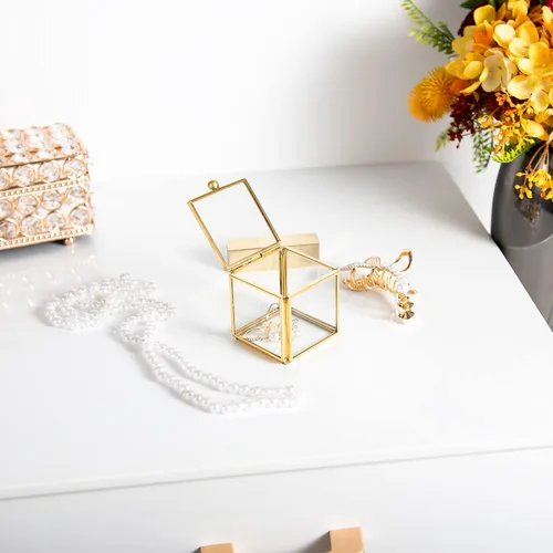 Miniatura 7 de Feyarl Pequeña caja de joyería de cristal transparente para baratijas aretes caja de sombra organizador decorativo para el cofre del tesoro con tapa