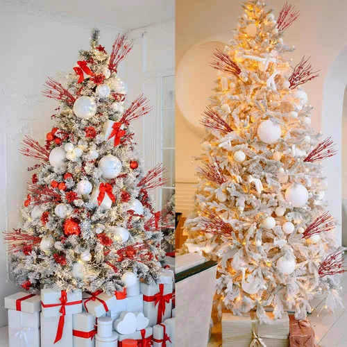 Miniatura 2 de Yen Jean 30 piezas de decoración de árbol de Navidad, tallos de bayas artificiales con purpurina roja, adornos de Navidad, florero, decoración