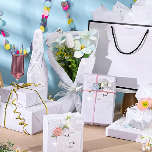 Miniatura 6 de woric 135 hojas de papel de seda blanco para bolsas de regalo de 20 x 14 pulgadas, papel de seda con purpurina para cumpleaños, baby shower, boda