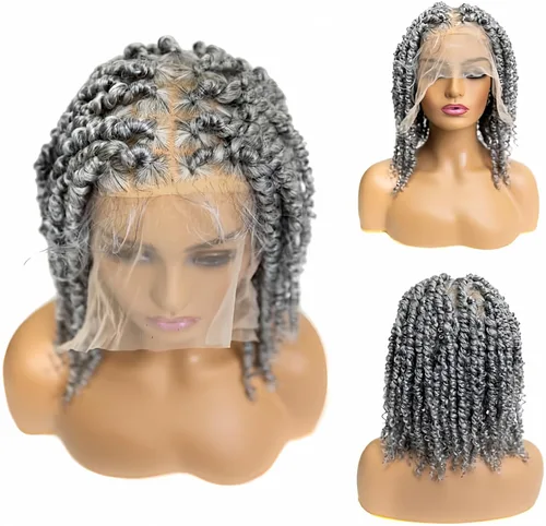 Miniatura 8 de PIB Peluca de encaje completo individual de 12 pulgadas, diseño de Passion Twist con raya cuadrada, pelucas trenzadas sin nudos para mujeres negras